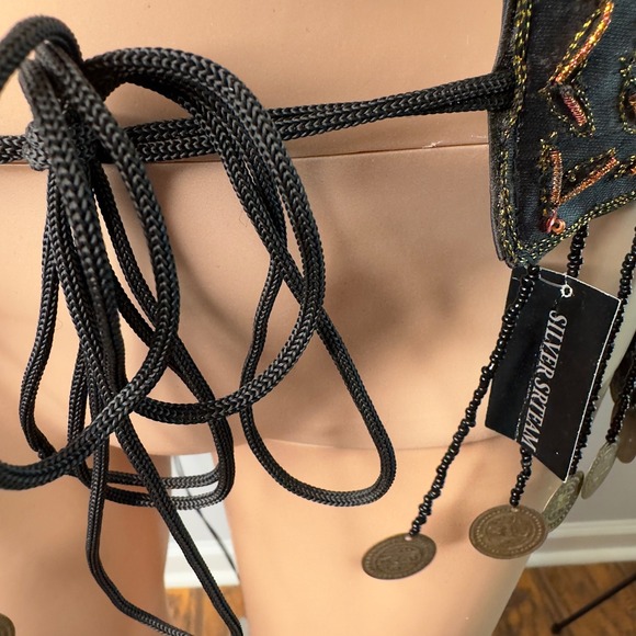 Belly dance Beaded Coin Belt Brown Gold Floral Embroidered Boho Hip Scarf Tier - Picture 6 of 8